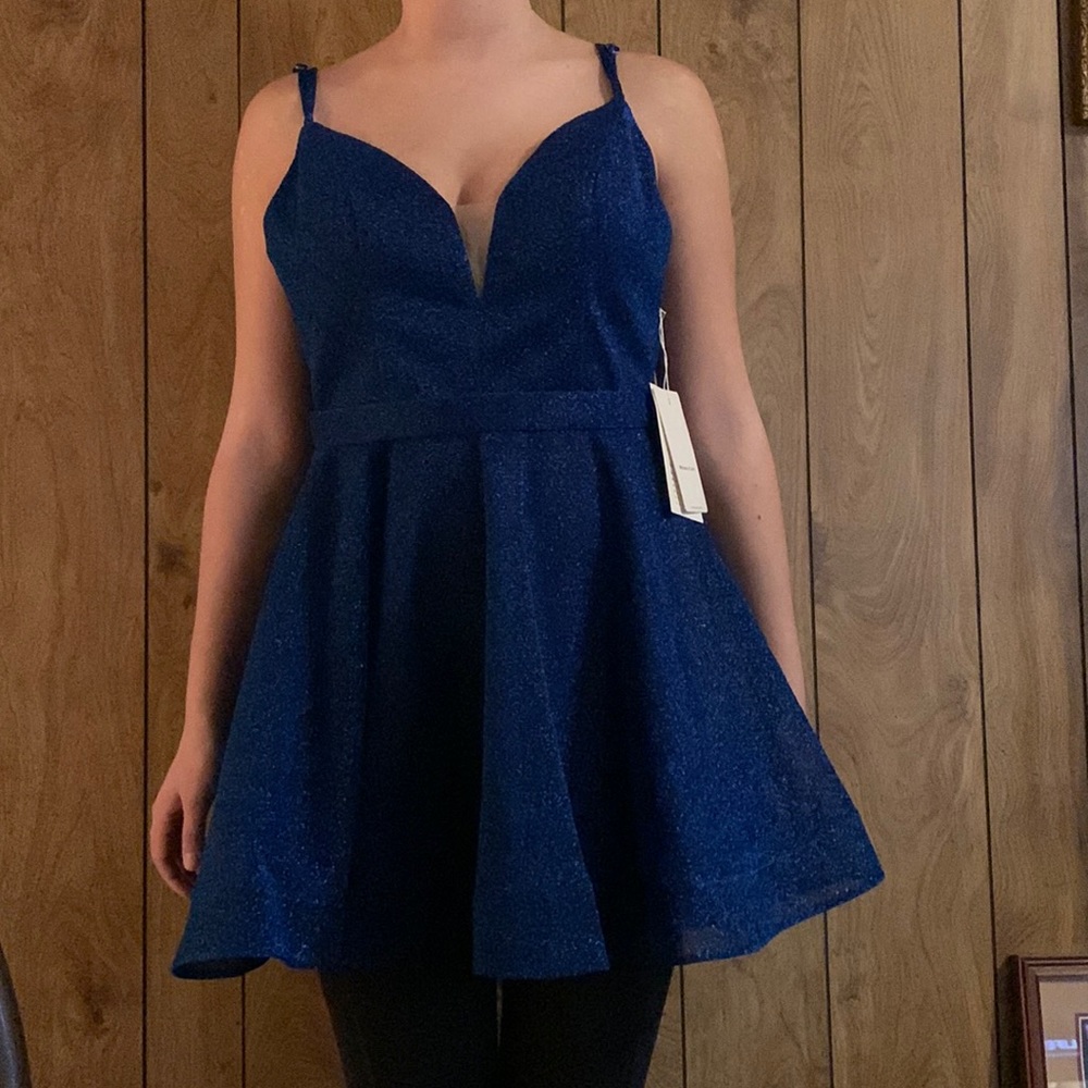 WITNESS OF LOVE medium blue homecoming dress